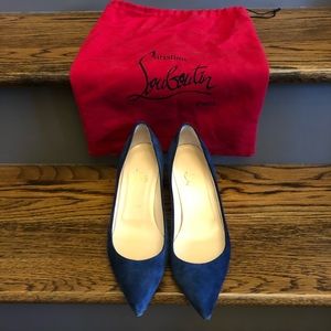 Christian Louboutin blue suede wedges